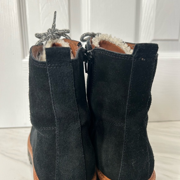 Marc Fisher Boots Suede Leather Black Tan Lace Up Womens 8 Ankle Faix Fur Lined - Picture 12 of 16